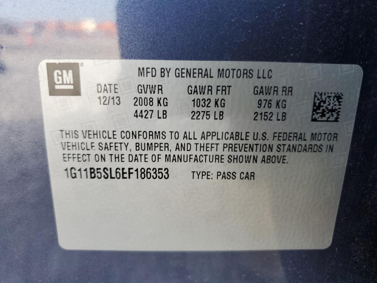 2014 Chevrolet Malibu Ls VIN: 1G11B5SL6EF186353 Lot: 92822535