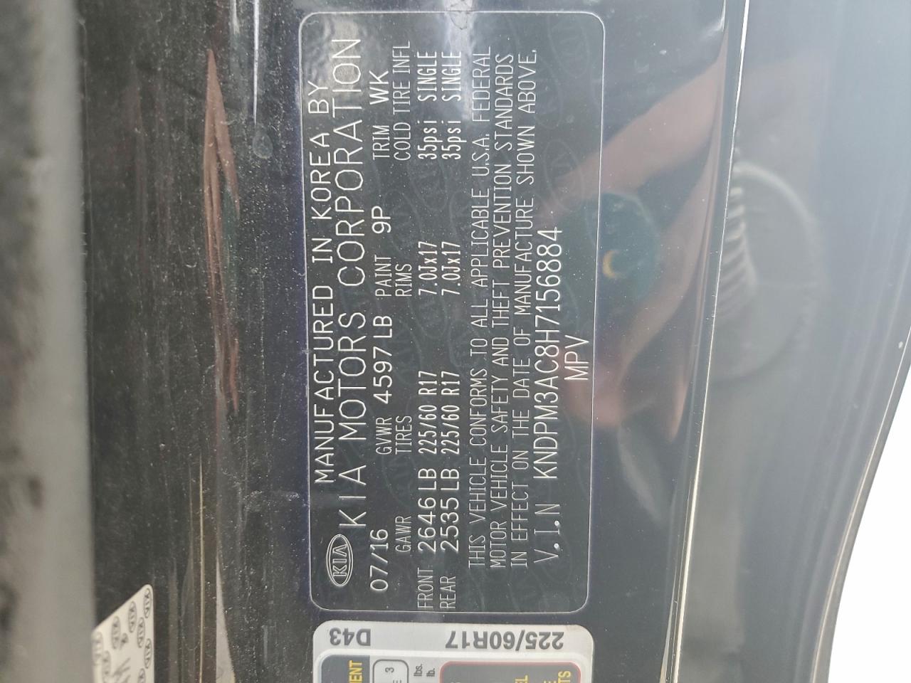 2017 Kia Sportage Lx VIN: KNDPM3AC8H7156884 Lot: 94581705