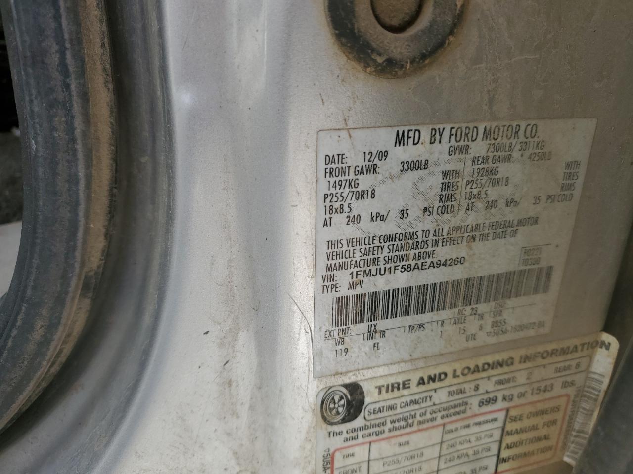 2010 Ford Expedition Xlt VIN: 1FMJU1F58AEA94260 Lot: 92676915