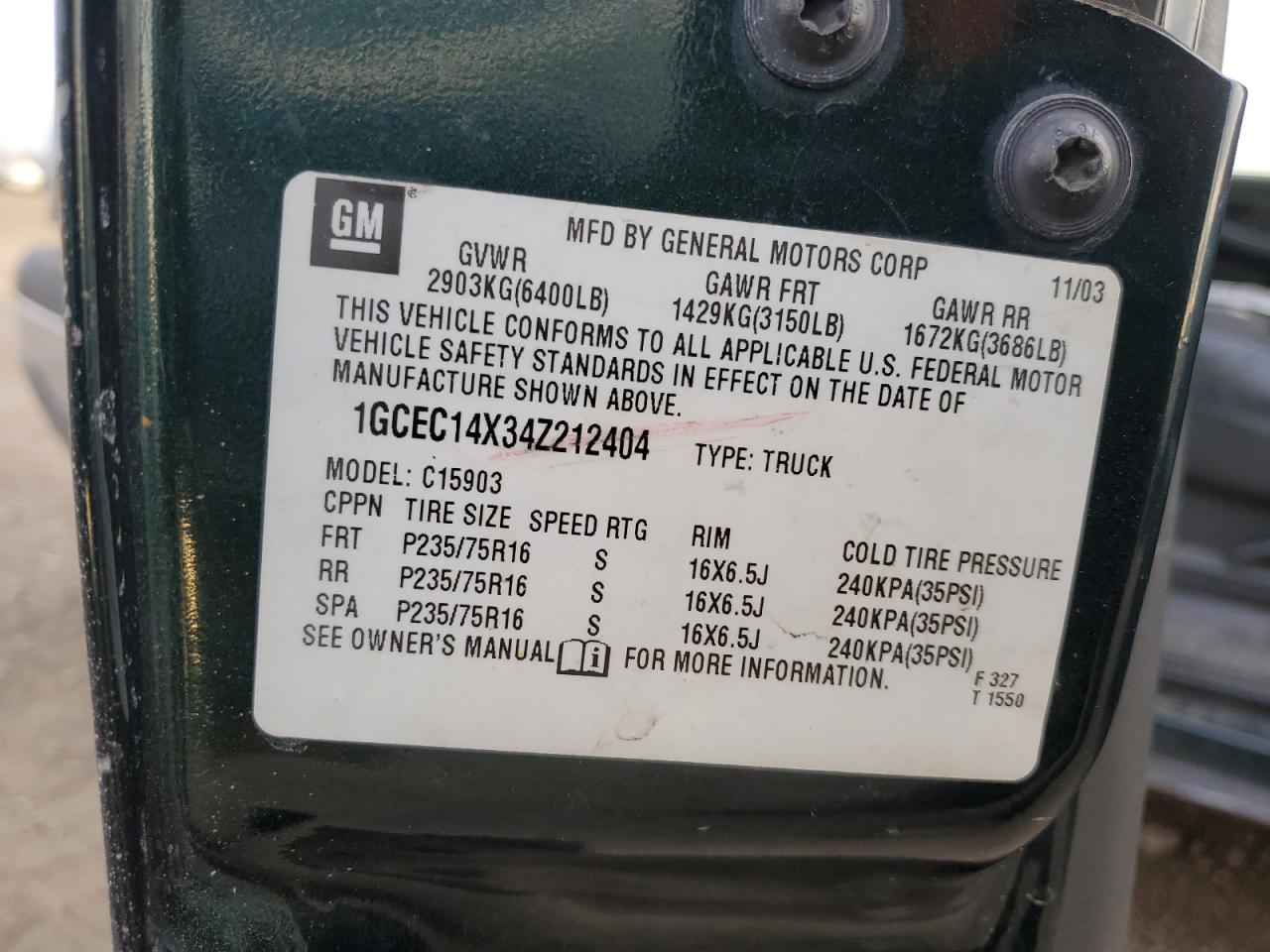 2004 Chevrolet Silverado C1500 VIN: 1GCEC14X34Z212404 Lot: 92921405