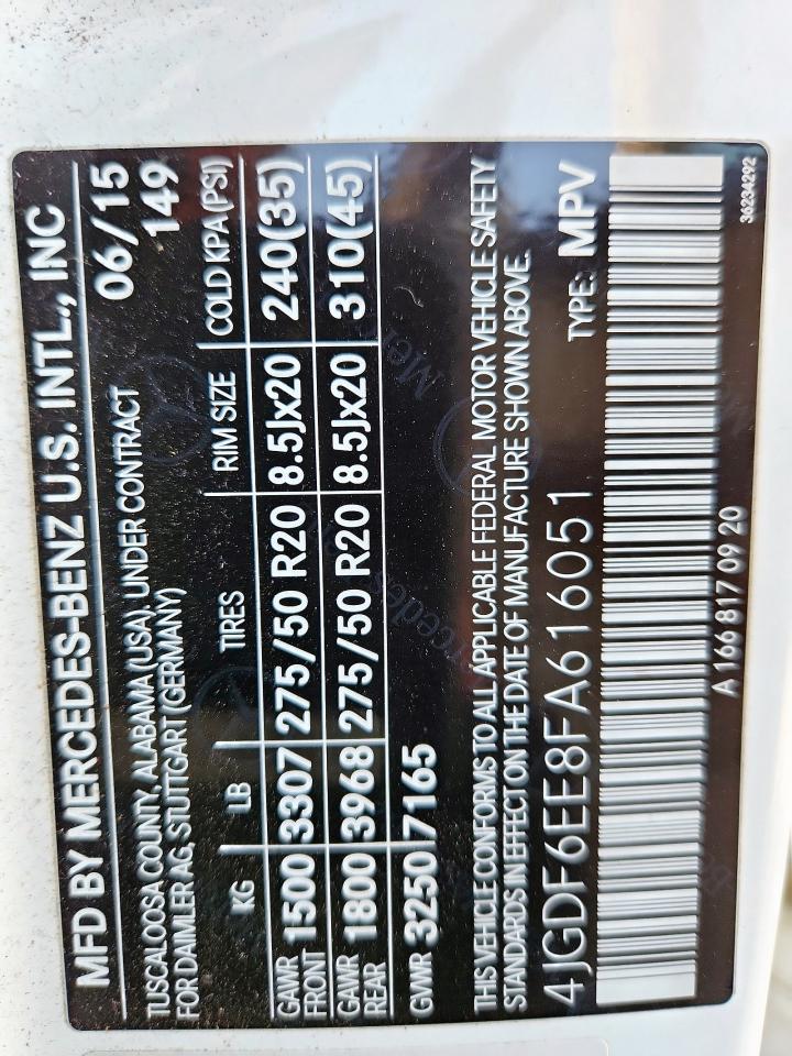 2015 Mercedes-Benz Gl 450 4Matic VIN: 4JGDF6EE8FA616051 Lot: 91382205