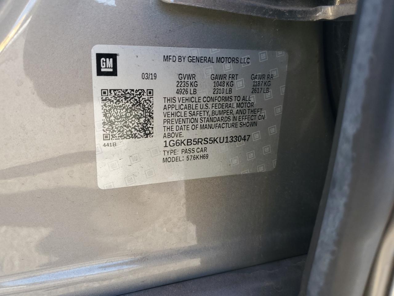 2019 Cadillac Ct6 Luxury VIN: 1G6KB5RS5KU133047 Lot: 92249275