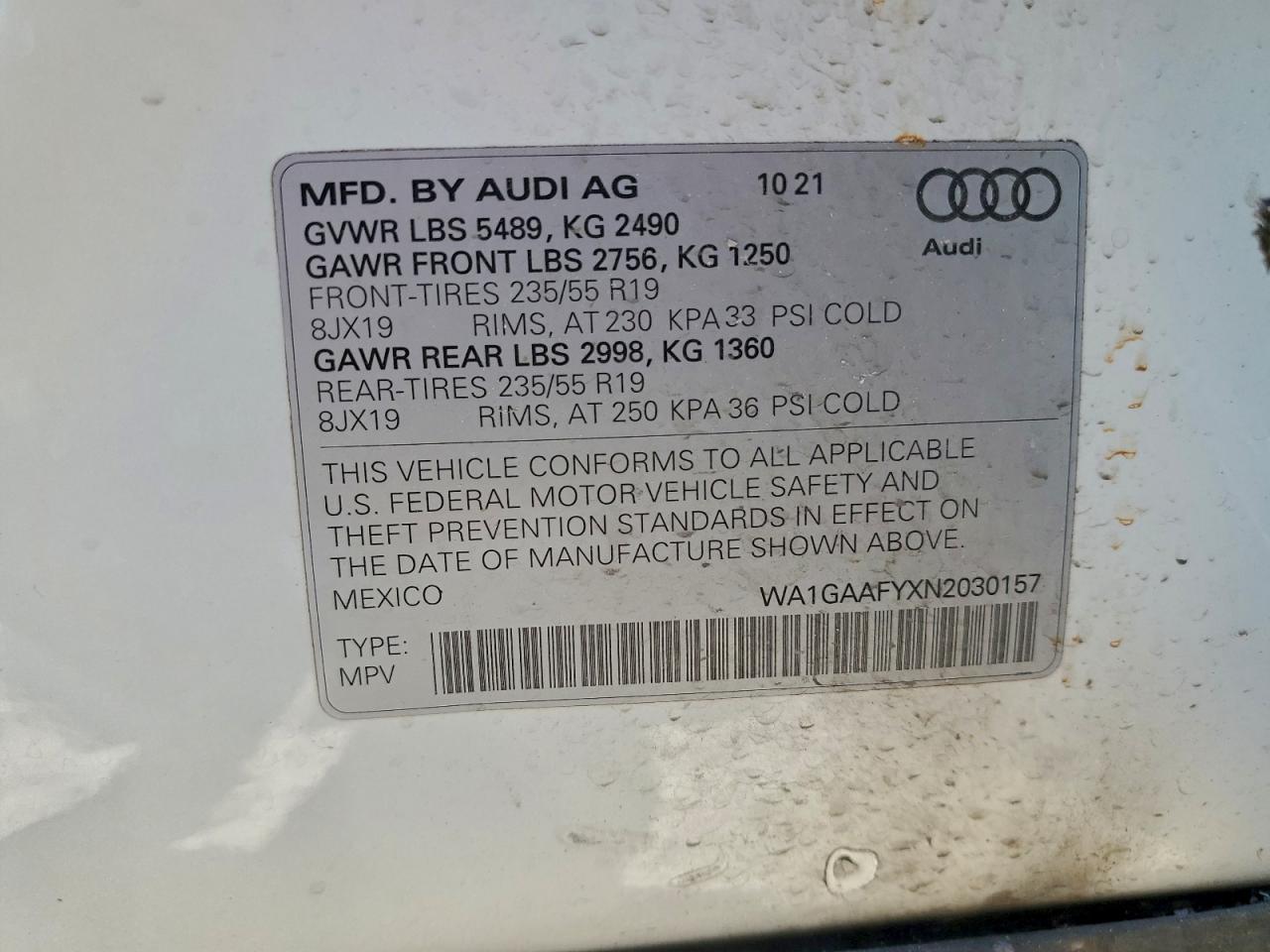 2022 Audi Q5 Premium 45 VIN: WA1GAAFYXN2030157 Lot: 92828065