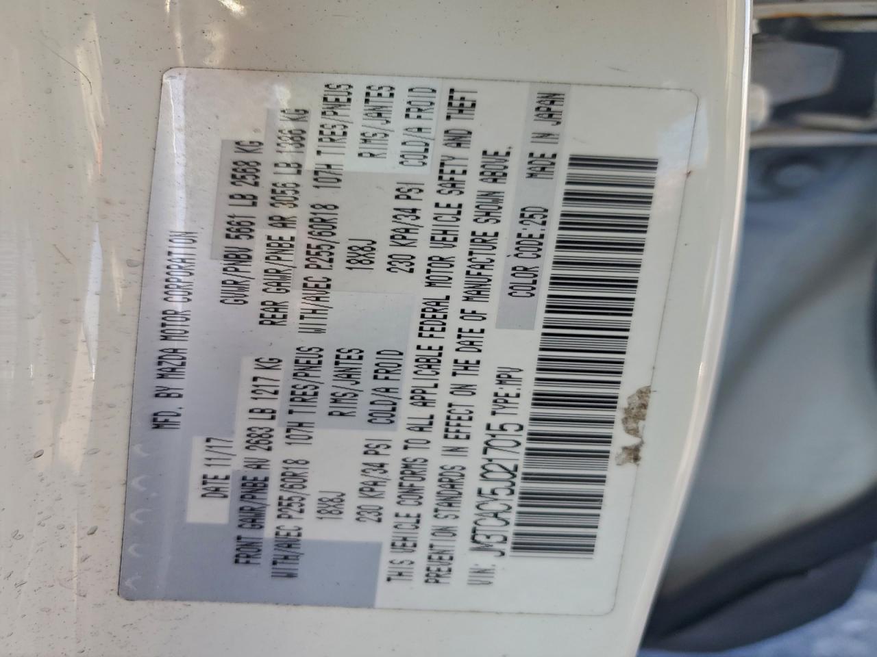 2018 Mazda Cx-9 Touring VIN: JM3TCACY5J0217015 Lot: 94333975