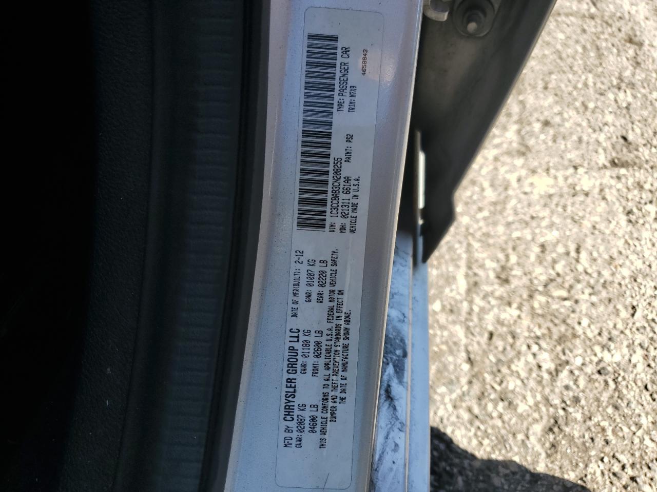 2012 Chrysler 200 Lx VIN: 1C3CCBAB3CN208255 Lot: 86634455