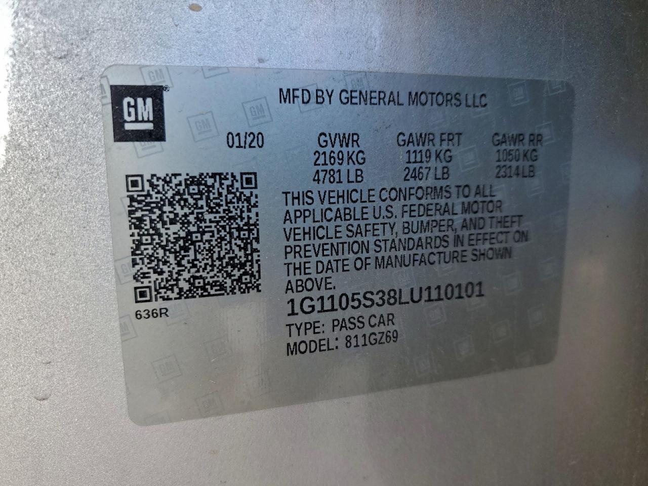 2020 Chevrolet Impala Premier VIN: 1G1105S38LU110101 Lot: 92748685