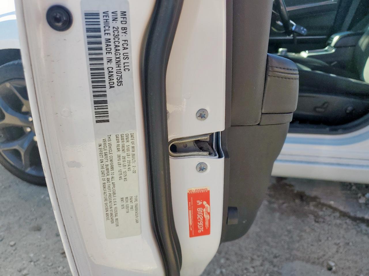 2022 Chrysler 300 Touring VIN: 2C3CCAAGXNH107585 Lot: 92832265