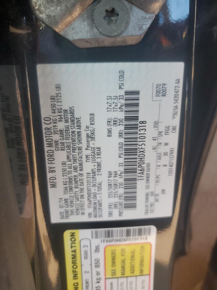 2015 Ford Fusion Se VIN: 1FA6P0HDXF5101318 Lot: 92514355