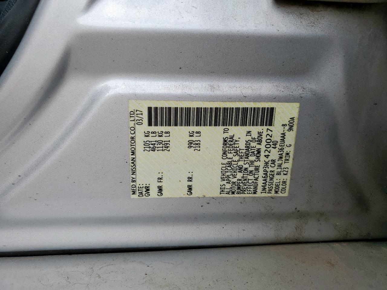 2017 Nissan Maxima 3.5S VIN: 1N4AA6AP3HC420027 Lot: 92021235