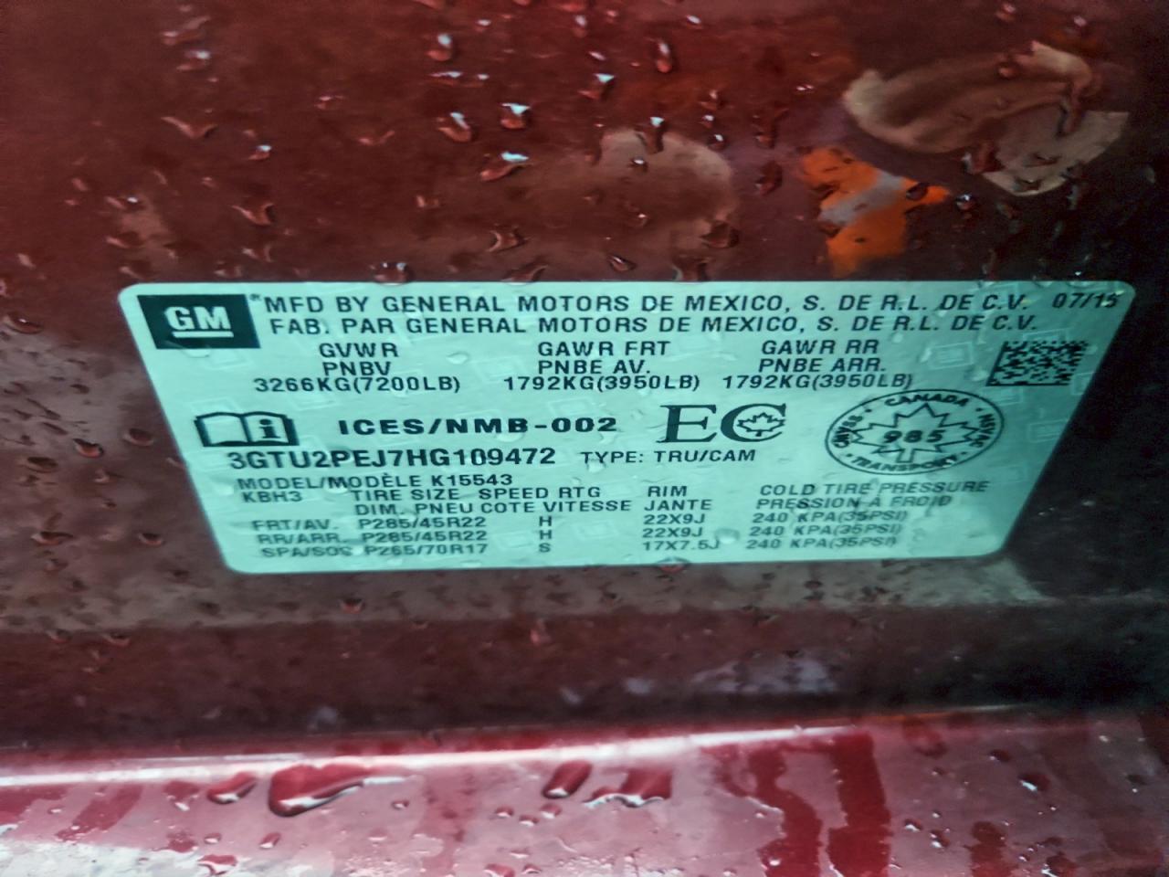 2017 GMC Sierra K1500 Denali VIN: 3GTU2PEJ7HG109472 Lot: 94058165