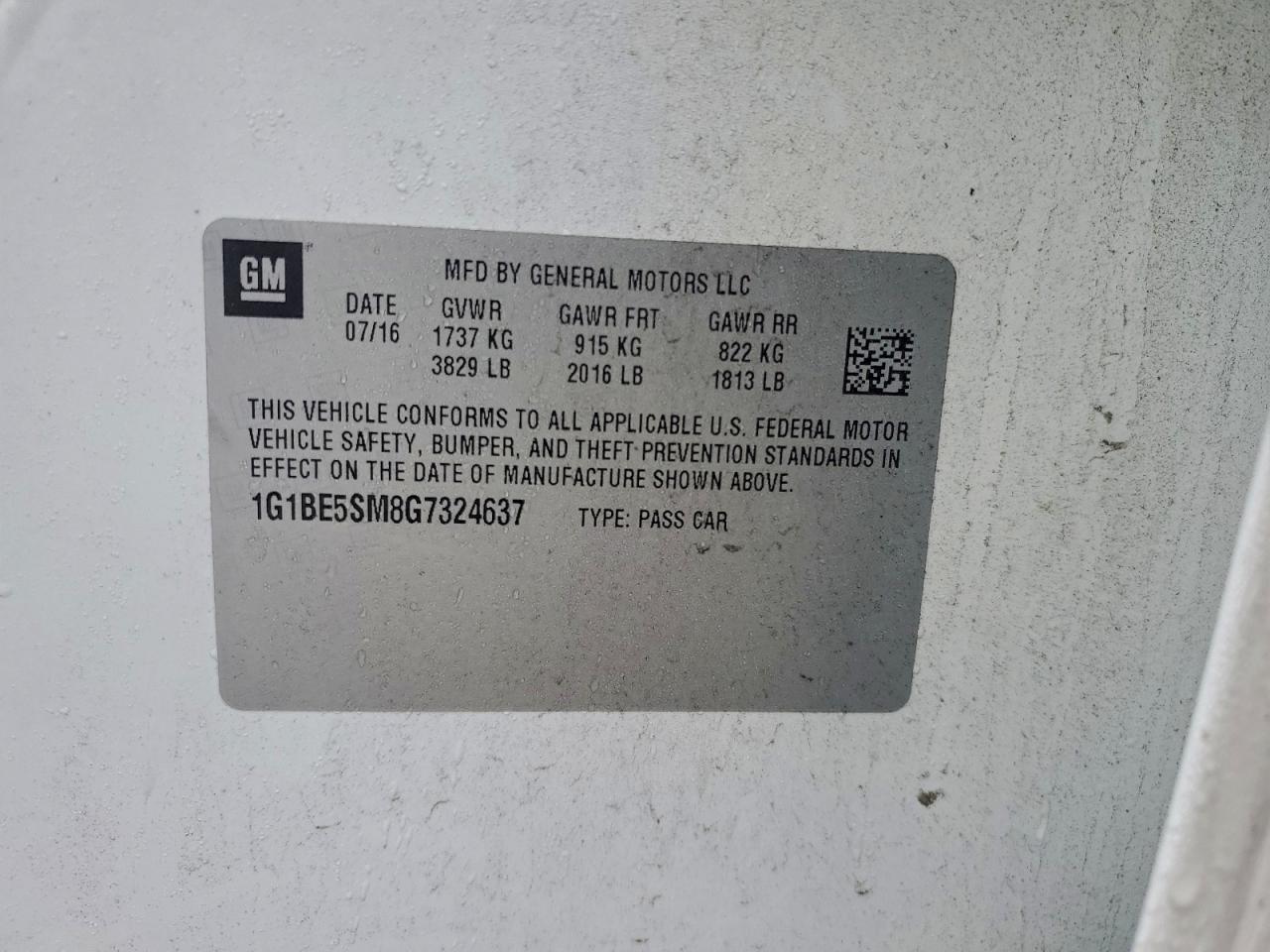 2016 Chevrolet Cruze Lt VIN: 1G1BE5SM8G7324637 Lot: 94528265