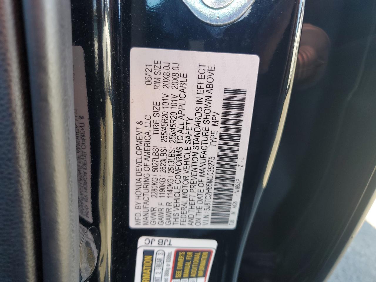 2021 Acura Rdx A-Spec VIN: 5J8TC2H65ML035275 Lot: 92277435