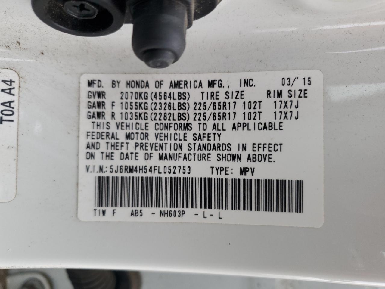 2015 Honda Cr-V Ex VIN: 5J6RM4H54FL052753 Lot: 82720755