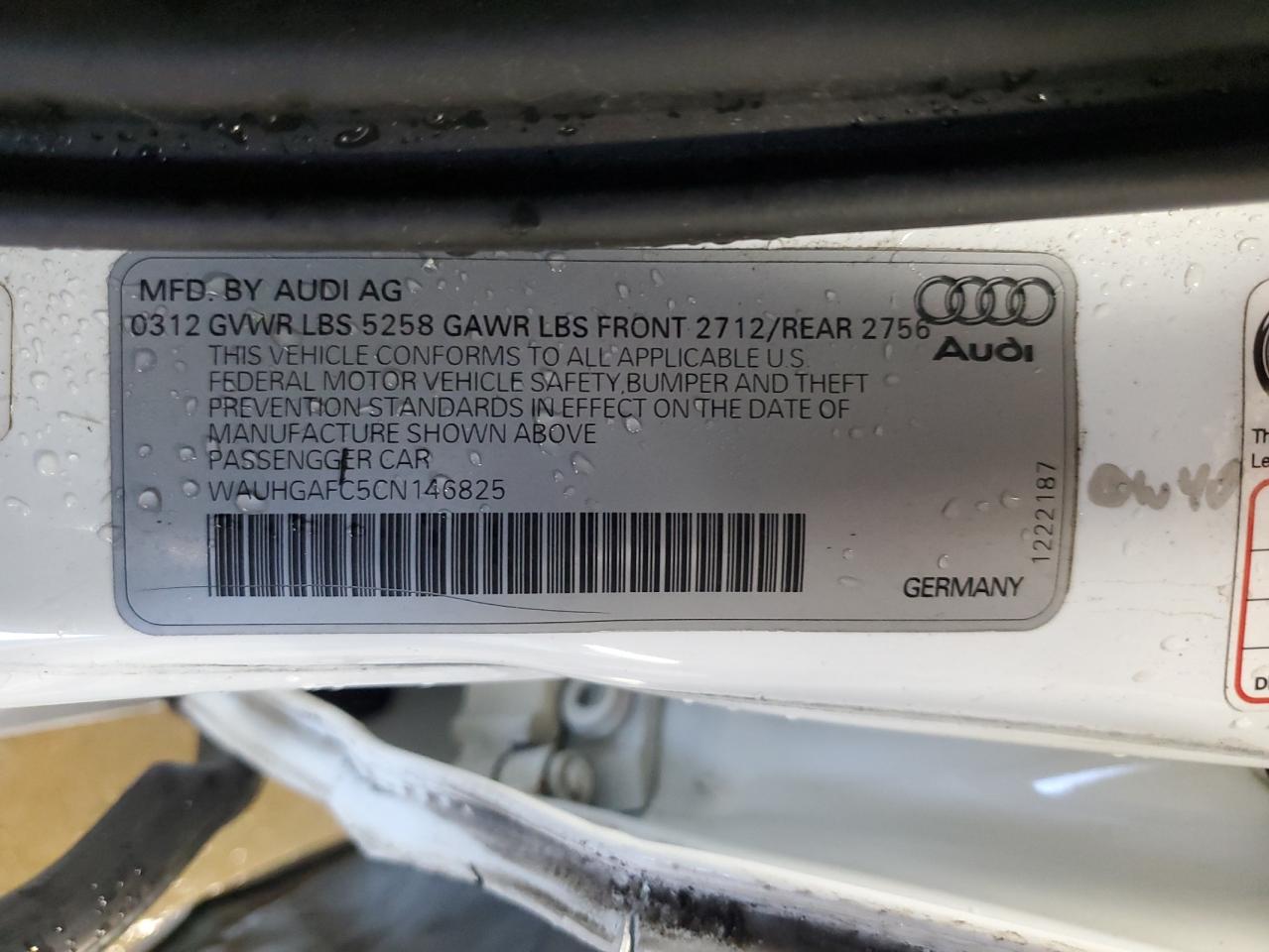 2012 Audi A6 Prestige VIN: WAUHGAFC5CN146825 Lot: 92817355