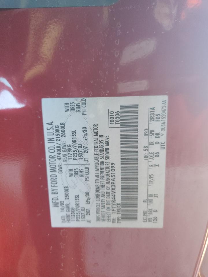 2003 Ford Ranger Super Cab VIN: 1FTYR44VX3PA51099 Lot: 92171955