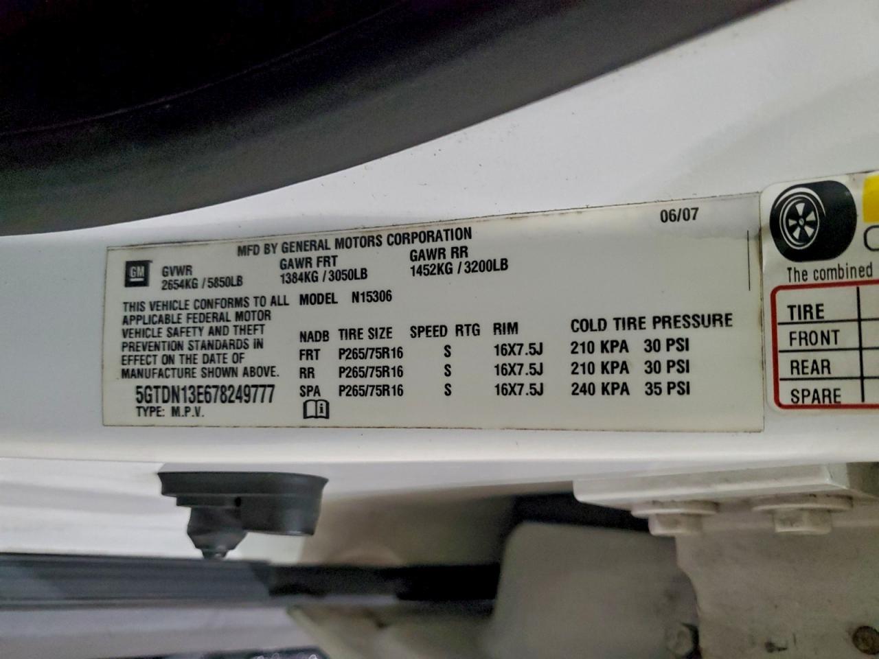 2007 Hummer H3 VIN: 5GTDN13E678249777 Lot: 91819575