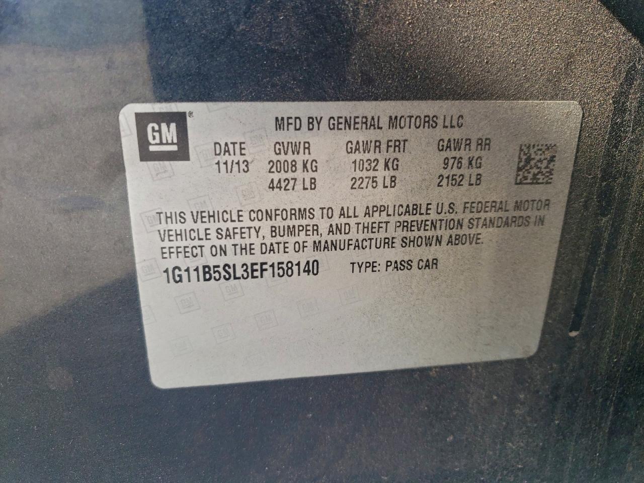 2014 Chevrolet Malibu Ls VIN: 1G11B5SL3EF158140 Lot: 94055135