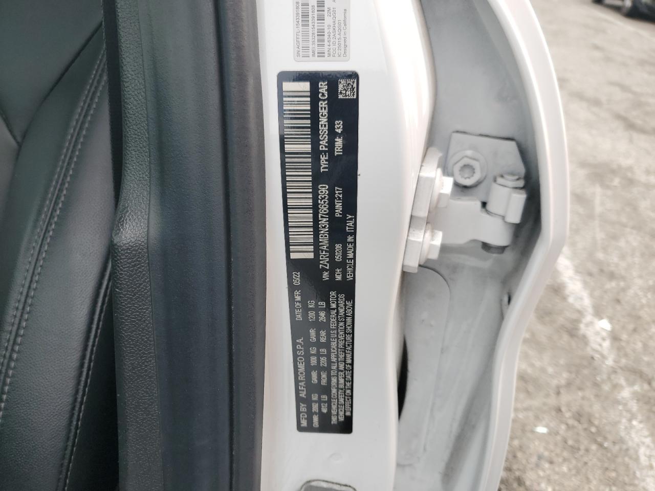 2022 Alfa Romeo Giulia Super VIN: ZARFAMBN3N7665390 Lot: 85434335