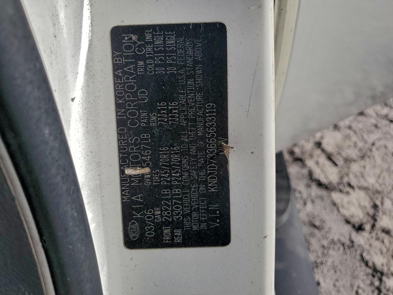 2006 Kia Sorento Ex VIN: KNDJD733665633119 Lot: 93964775