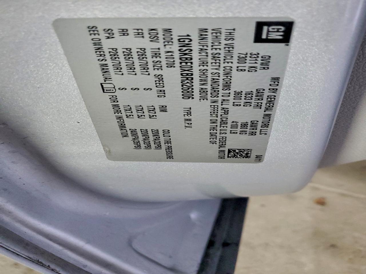 2011 Chevrolet Tahoe K1500 Lt VIN: 1GNSKBE0XBR326806 Lot: 94131835