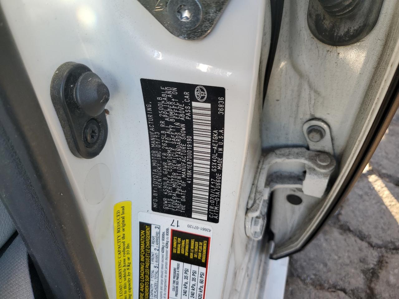 2013 Toyota Avalon Base VIN: 4T1BK1EB7DU019190 Lot: 92657335