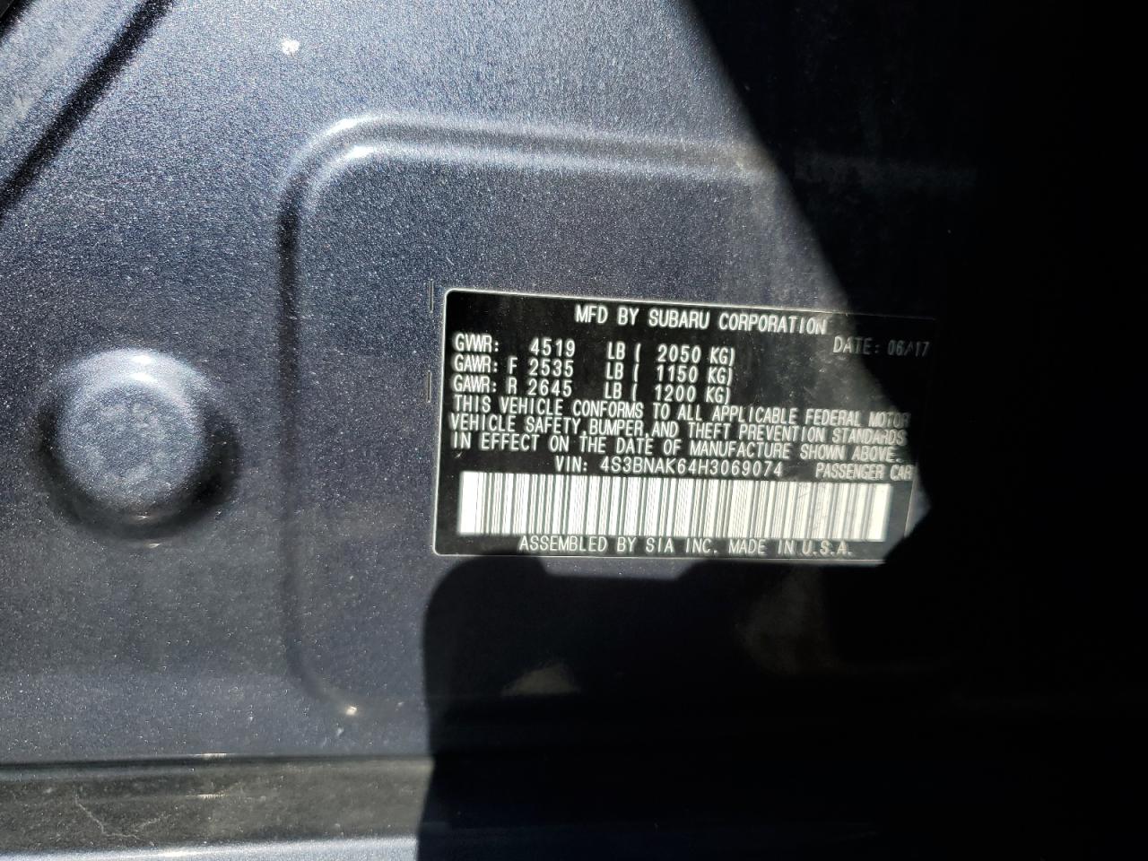 2017 Subaru Legacy 2.5I Limited VIN: 4S3BNAK64H3069074 Lot: 92836645