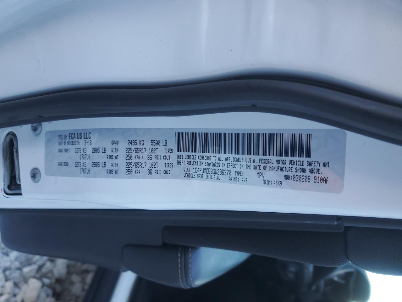 2016 Jeep Cherokee Latitude VIN: 1C4PJMCB3GW286370 Lot: 91706965