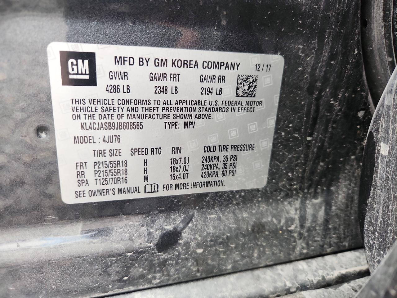 2018 Buick Encore Preferred VIN: KL4CJASB9JB608565 Lot: 93075615