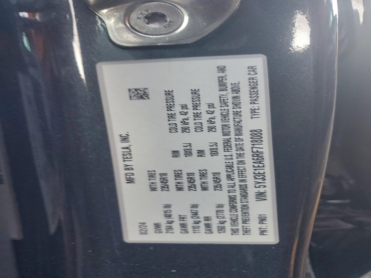 2024 Tesla Model 3 VIN: 5YJ3E1EA6RF718088 Lot: 94536745