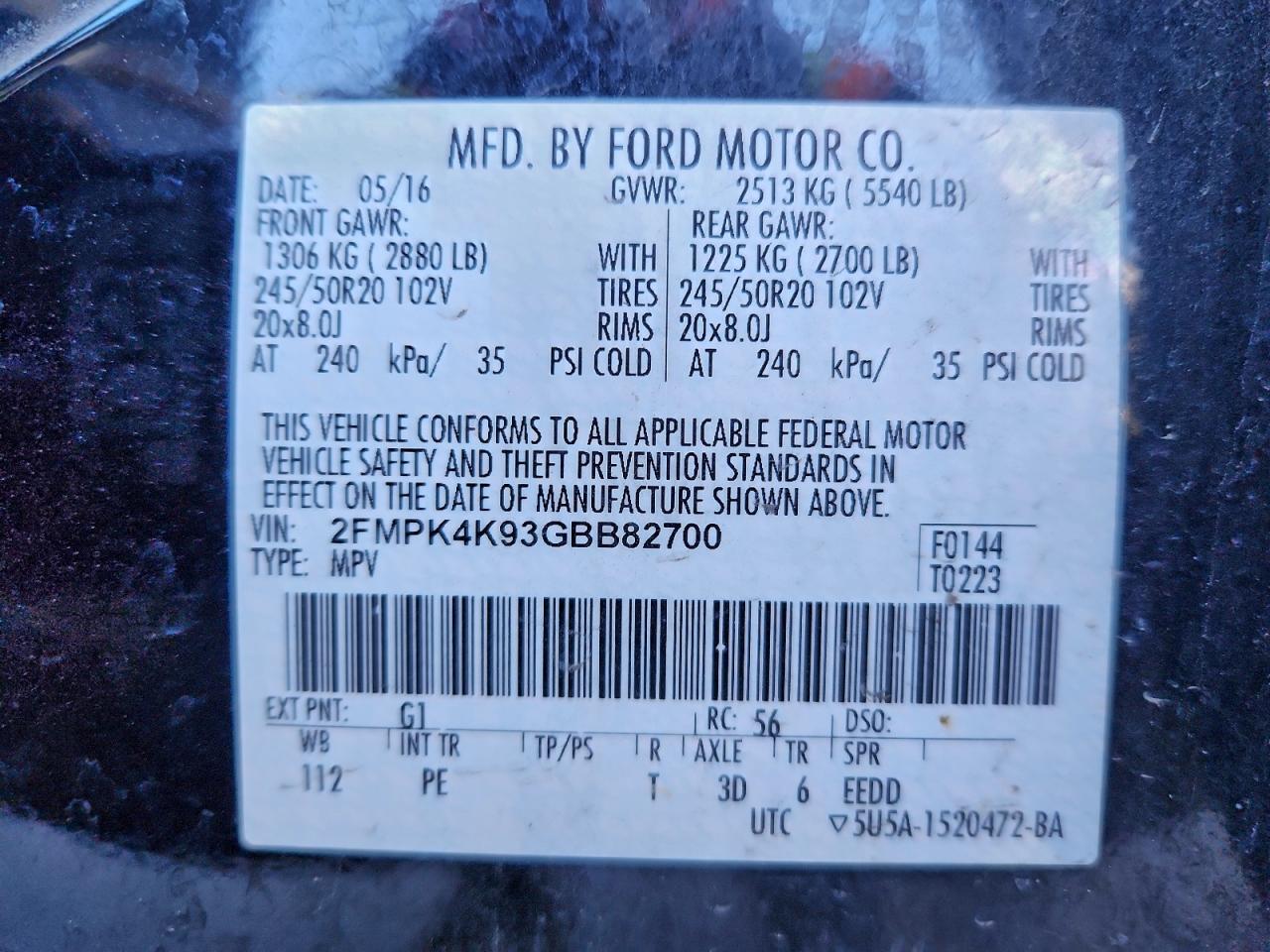 2016 Ford Edge Titanium VIN: 2FMPK4K93GBB82700 Lot: 93658235