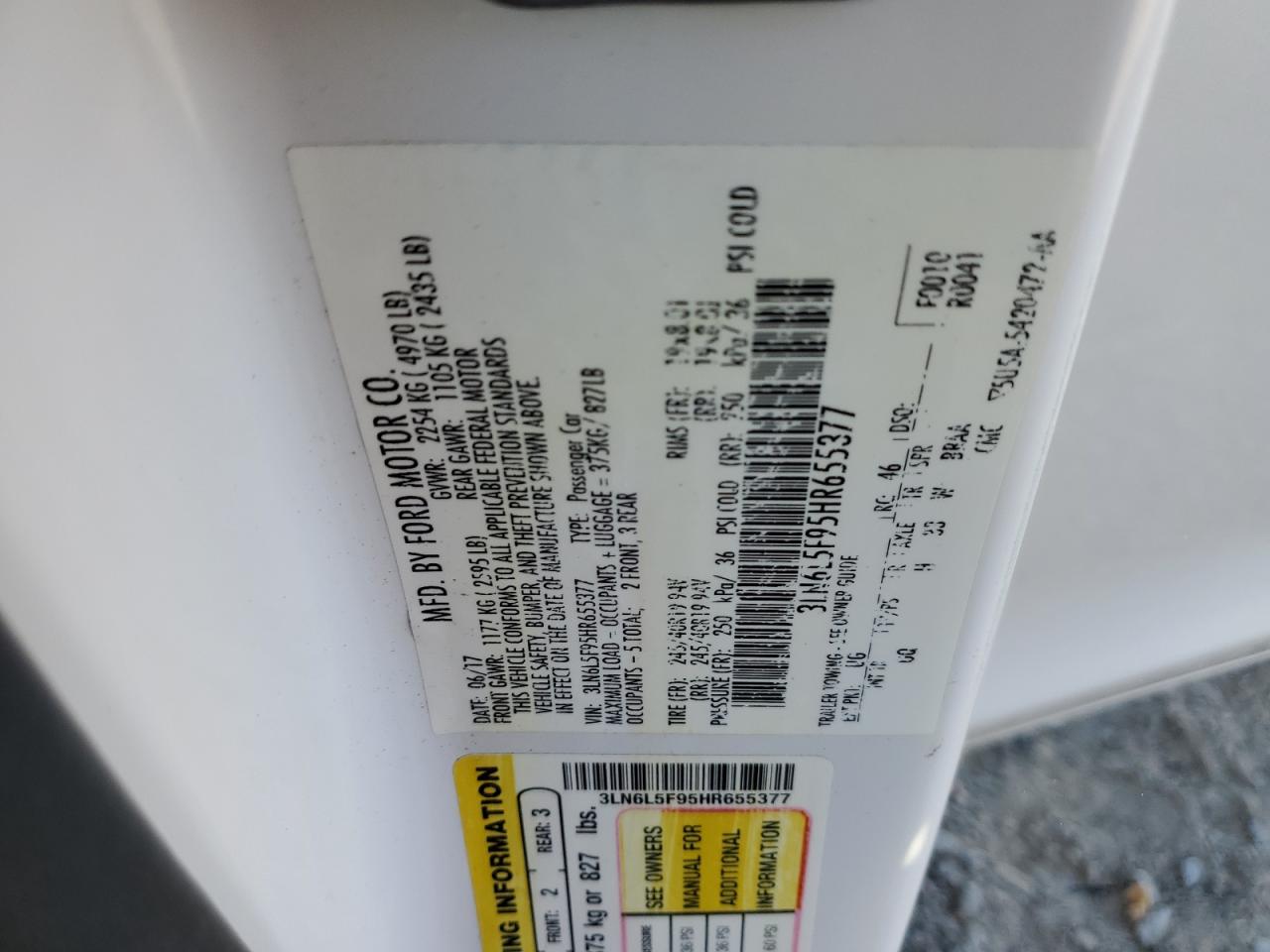 2017 Lincoln Mkz Reserve VIN: 3LN6L5F95HR655377 Lot: 92500665