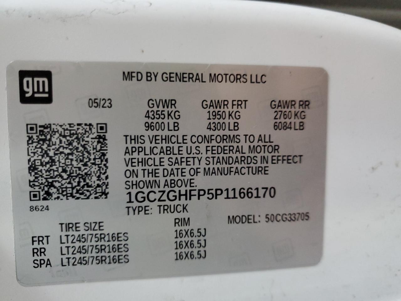 2023 Chevrolet Express G3500 VIN: 1GCZGHFP5P1166170 Lot: 93403325