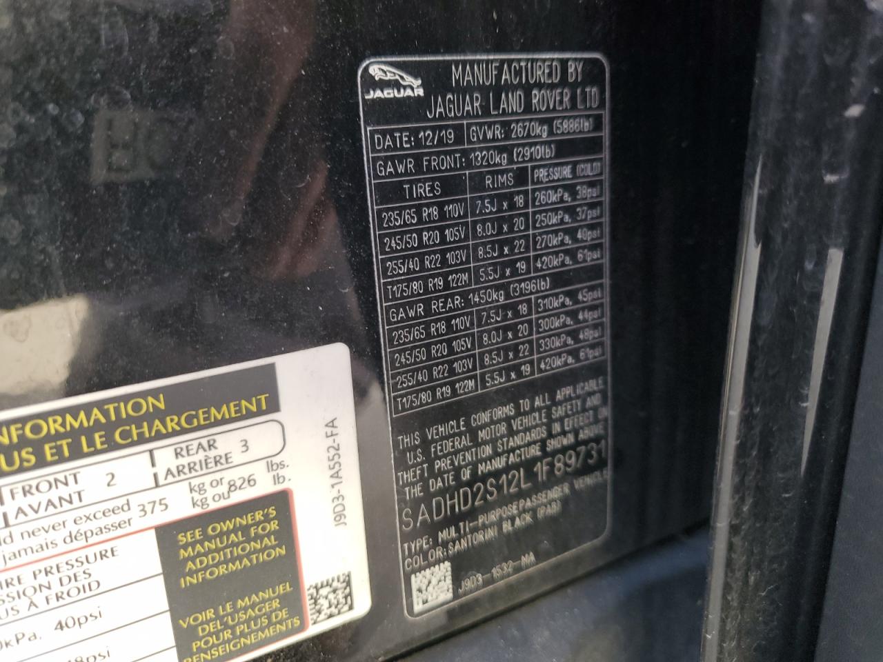 2020 Jaguar I-Pace Hse VIN: SADHD2S12L1F89731 Lot: 92278215