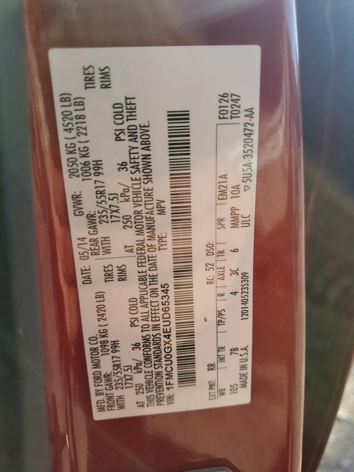 2014 Ford Escape Se VIN: 1FMCU0GX4EUD65345 Lot: 91397205