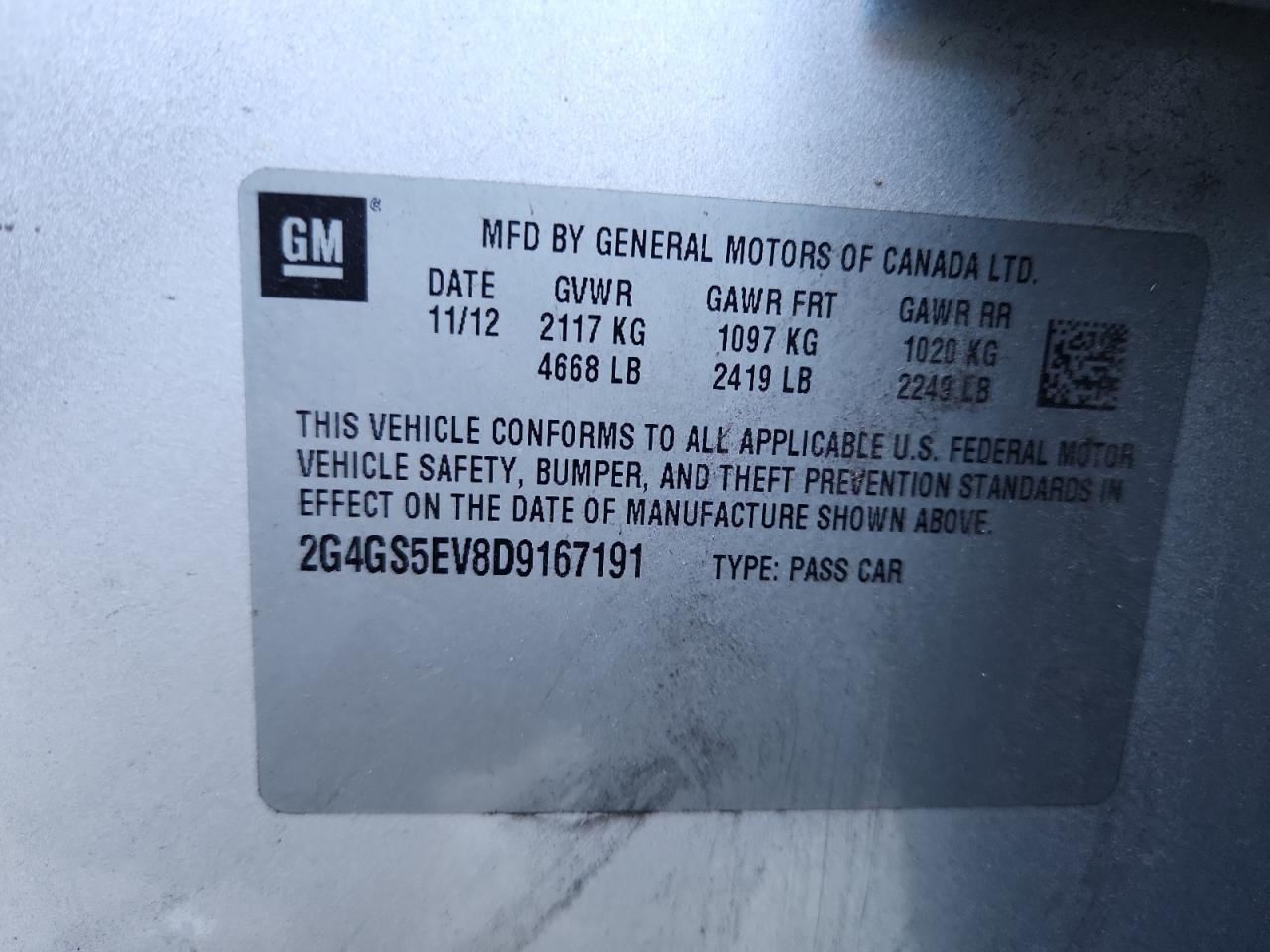 2013 Buick Regal Premium VIN: 2G4GS5EV8D9167191 Lot: 91831375