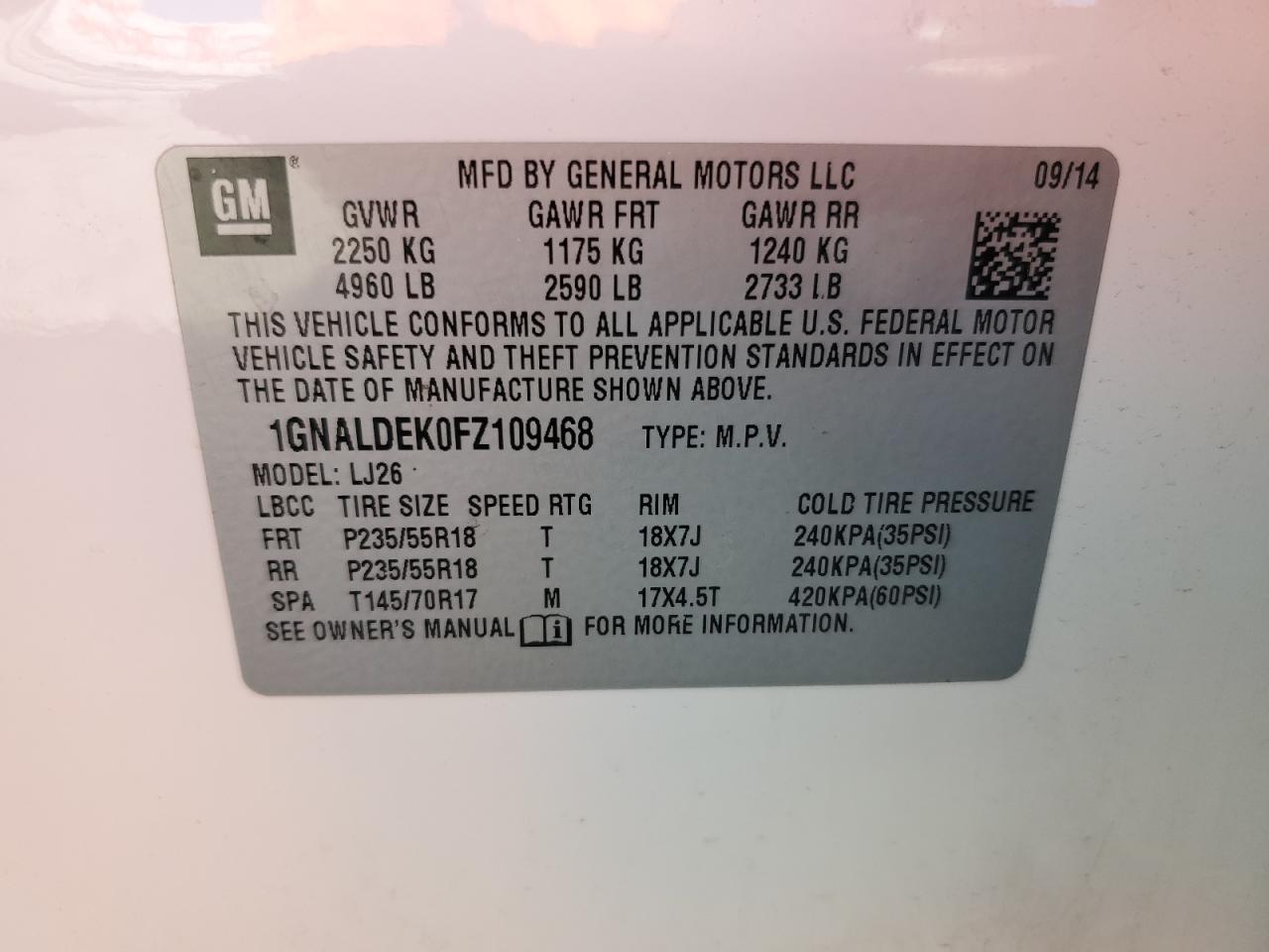 2015 Chevrolet Equinox Ltz VIN: 1GNALDEK0FZ109468 Lot: 91689455