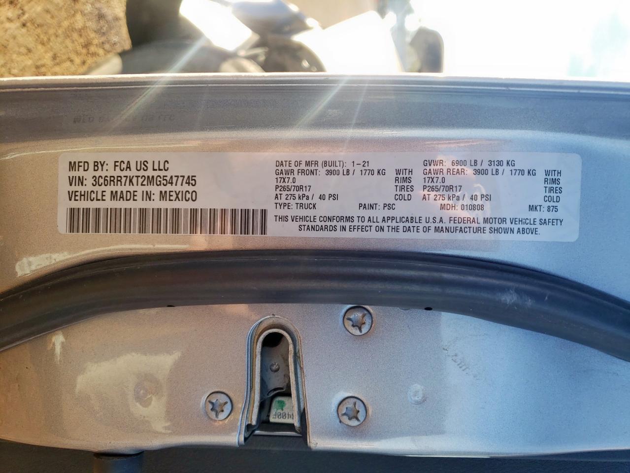 2021 Ram 1500 Classic Tradesman VIN: 3C6RR7KT2MG547745 Lot: 91781575