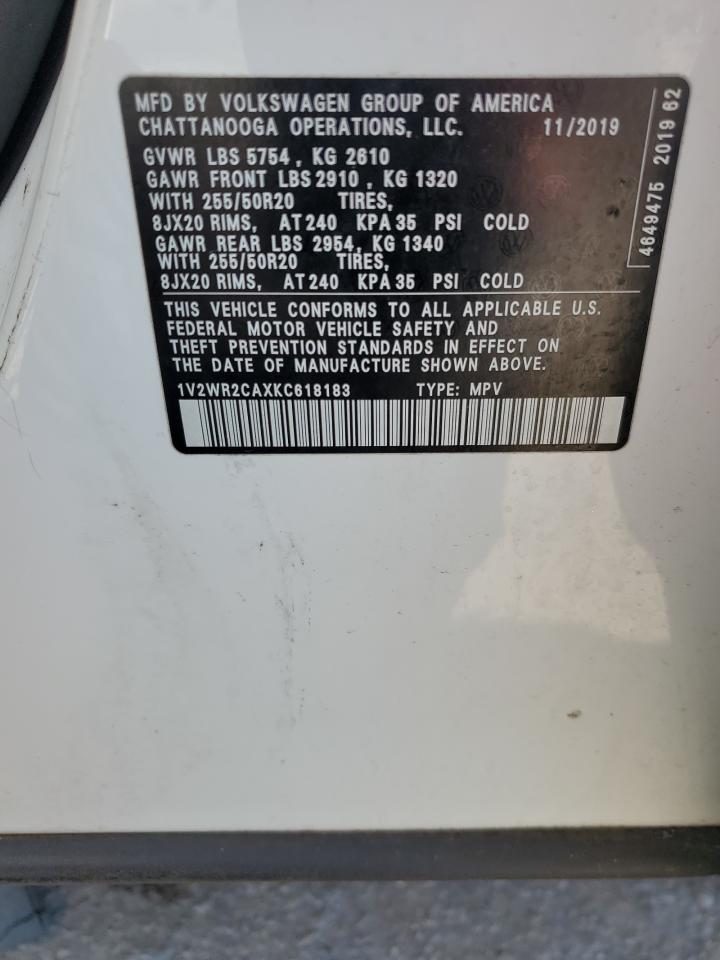 2019 Volkswagen Atlas Se VIN: 1V2WR2CAXKC618183 Lot: 89537835