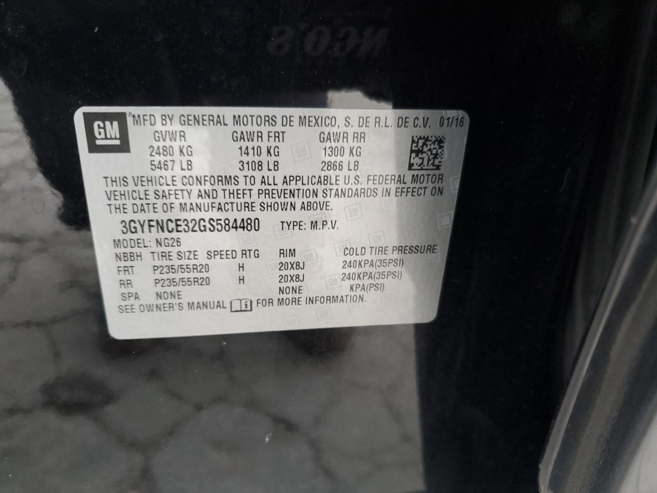 2016 Cadillac Srx Performance Collection VIN: 3GYFNCE32GS584480 Lot: 91085345