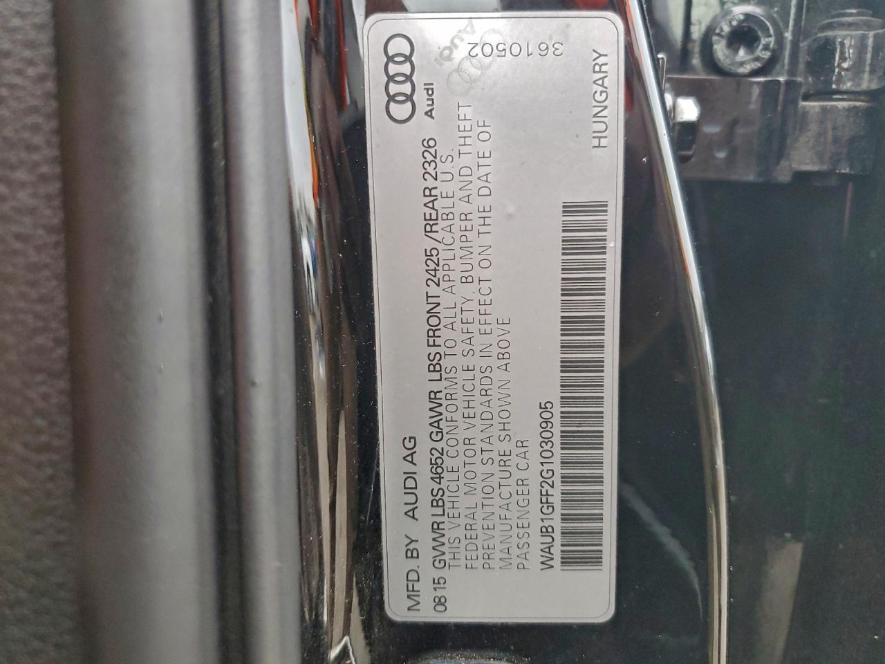 2016 Audi S3 Premium Plus VIN: WAUB1GFF2G1030905 Lot: 94212095