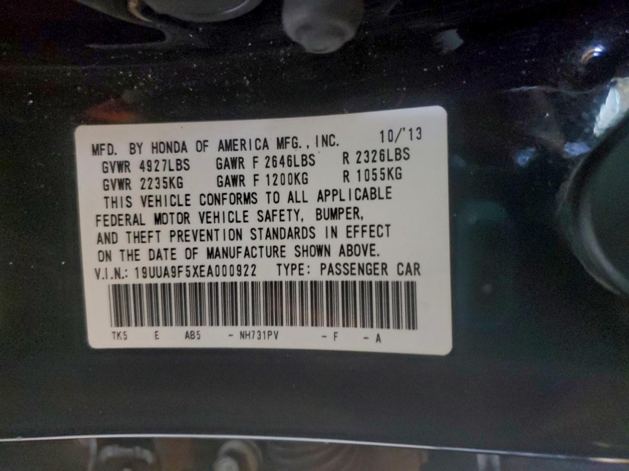 2014 Acura Tl Tech VIN: 19UUA9F5XEA000922 Lot: 93923725