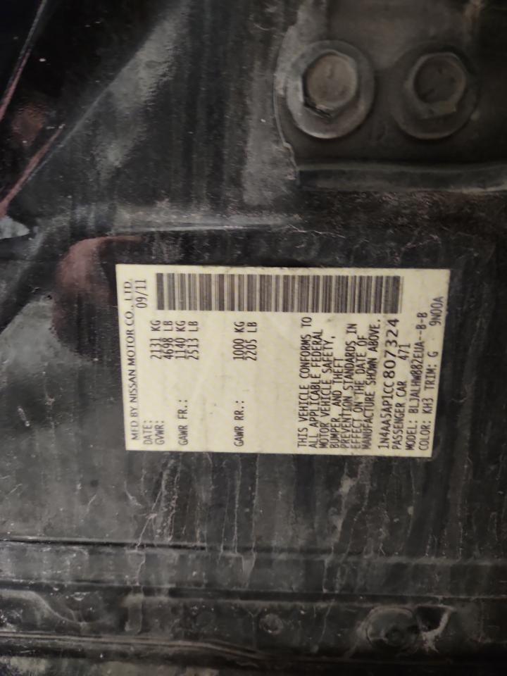 2012 Nissan Maxima S VIN: 1N4AA5AP1CC807324 Lot: 93069855