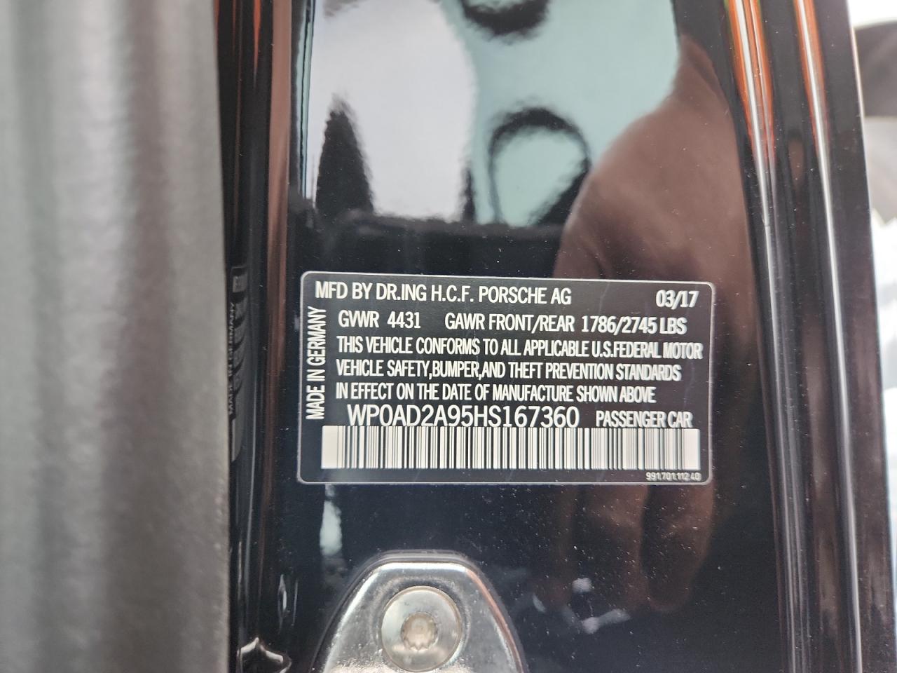 2017 Porsche 911 Turbo VIN: WP0AD2A95HS167360 Lot: 86816865
