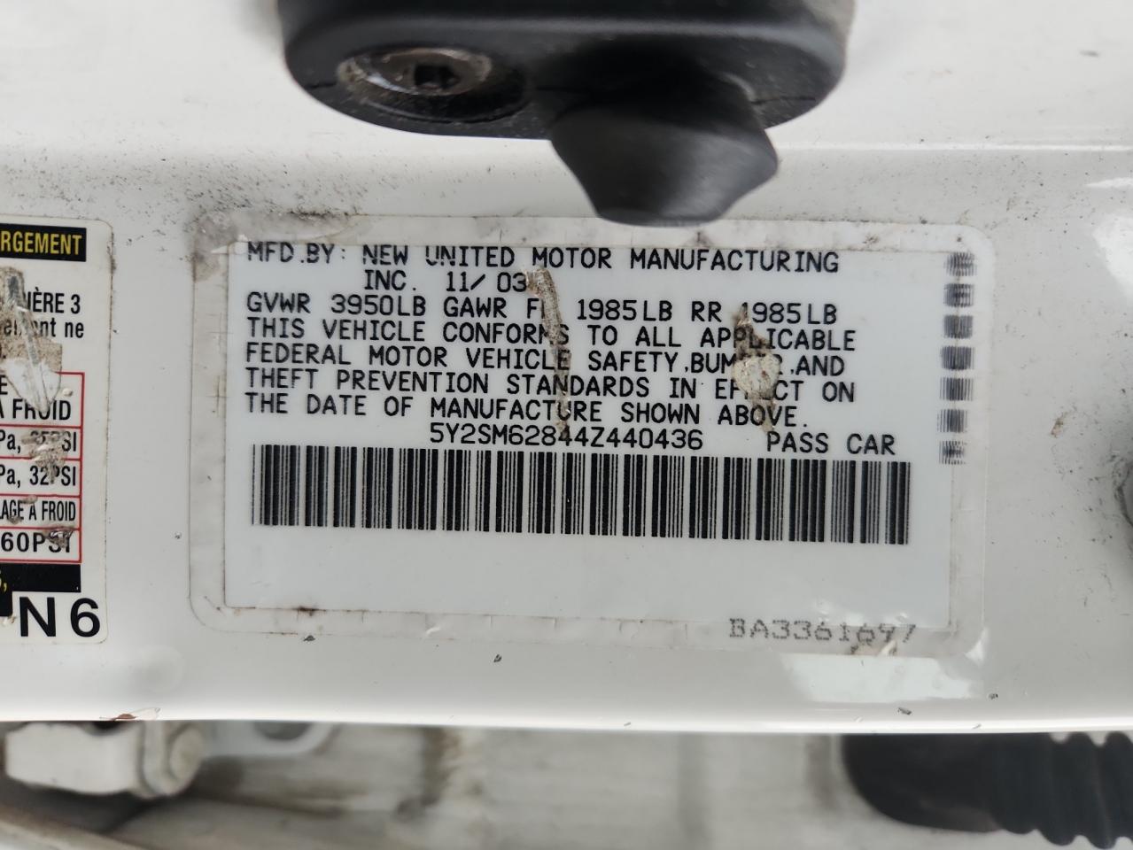 2004 Pontiac Vibe VIN: 5Y2SM62844Z440436 Lot: 93310055