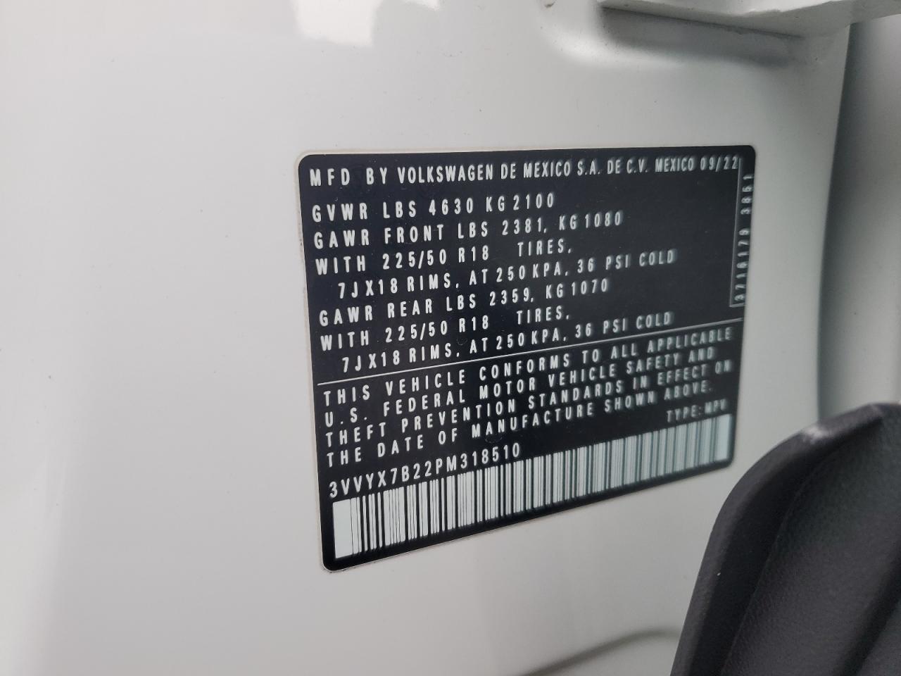 2023 Volkswagen Taos Se VIN: 3VVYX7B22PM318510 Lot: 93247205