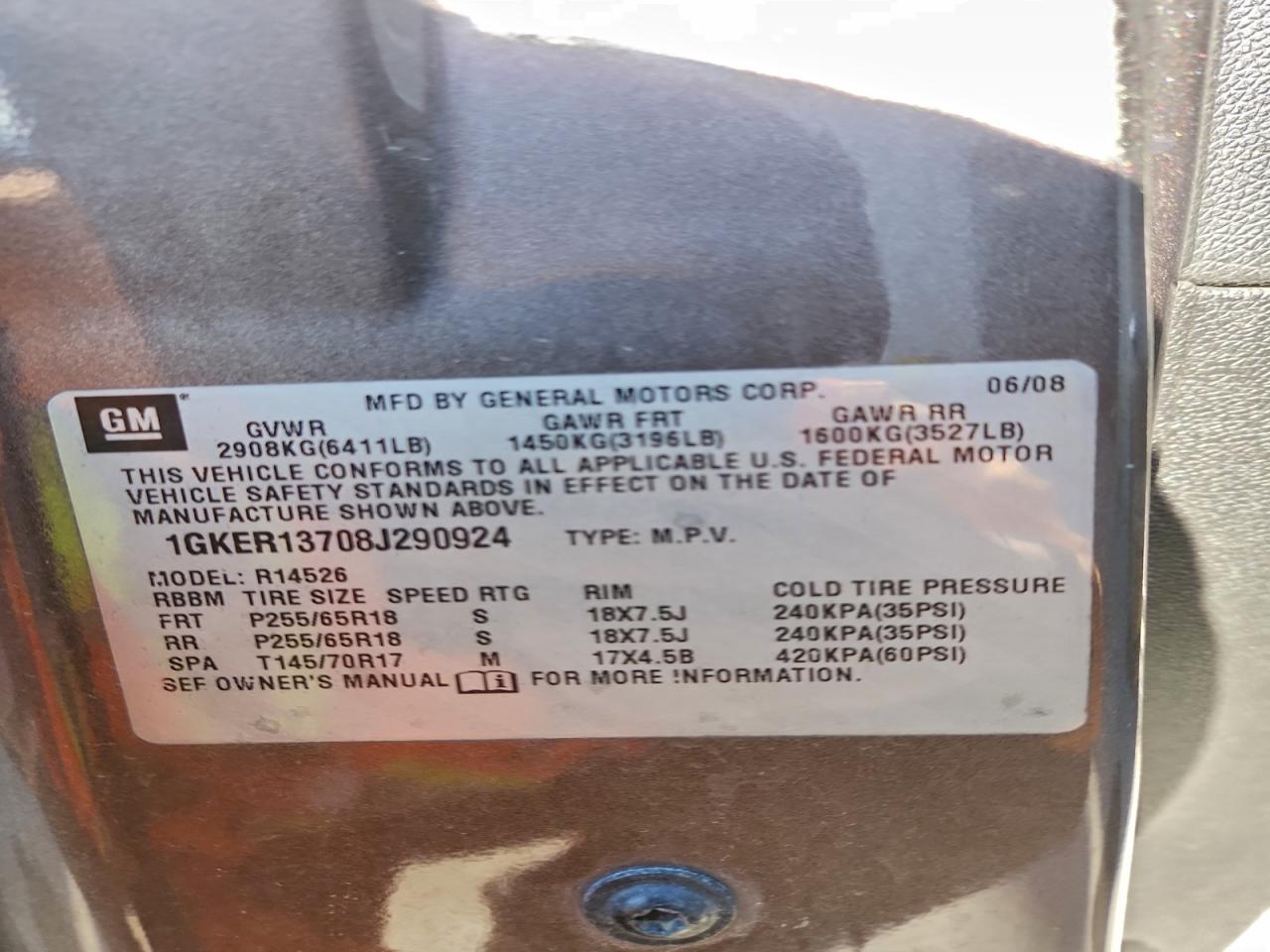 2008 GMC Acadia Sle VIN: 1GKER13708J290924 Lot: 93342675