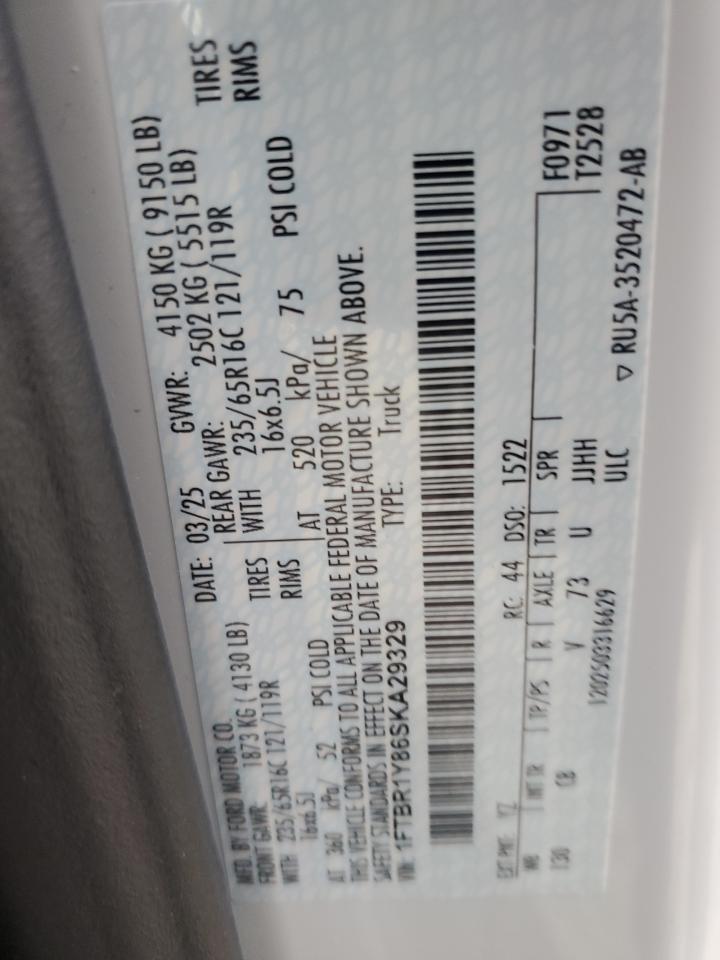 2025 Ford Transit T-250 VIN: 1FTBR1Y86SKA29329 Lot: 93027315