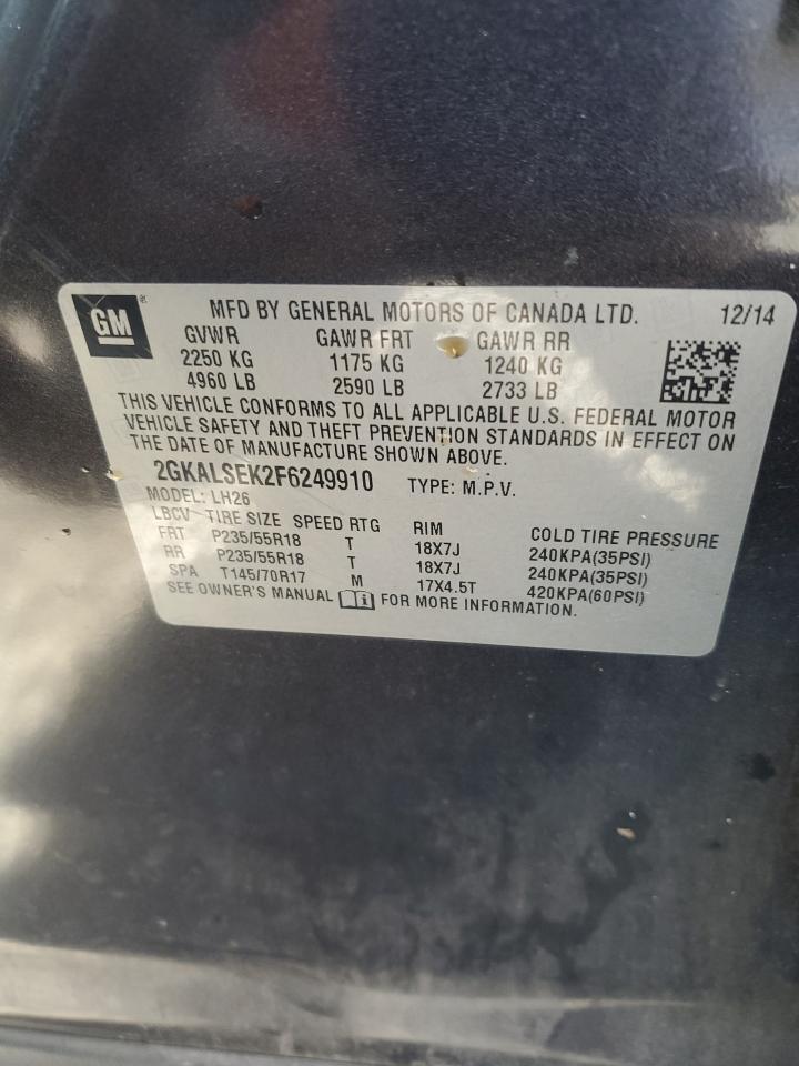 2015 GMC Terrain Slt VIN: 2GKALSEK2F6249910 Lot: 92619315