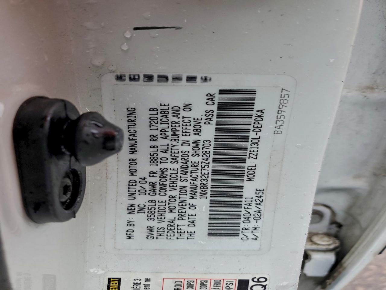 2005 Toyota Corolla Ce VIN: 1NXBR32E75Z428703 Lot: 94441075