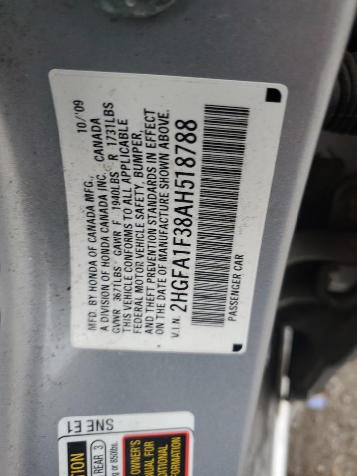 2010 Honda Civic Vp VIN: 2HGFA1F38AH518788 Lot: 93290945